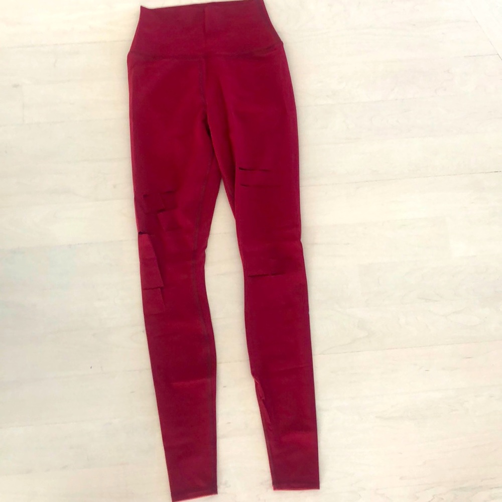 alo ripped warrior leggings red